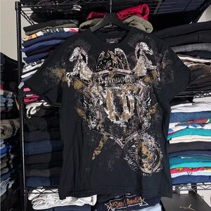 Affliction Black and Gold Emblem Tee